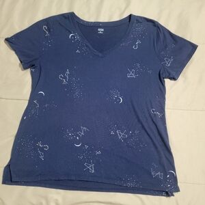 a.n.a. Women's Blue Constellation-print V-neck Short-sleeve T-shirt - Size XL